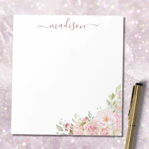 Bloc De Notas Rosa Flor de Acuarela Rosa Rubor Floral Elegante