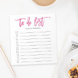 Bloc De Notas Rosa | Lista de tareas personalizadas del pincel<br><div class="desc">Moda personalizada notepad caracteristicas "to do list" en la parte superior de la vibrante tipografía con letras de pincel de estilo tropical rosa manuscrito. Personalice con su nombre o elección de texto debajo, o deje en blanco si lo desea. 10 líneas con casillas de verificación le ayudan a realizar un...</div>