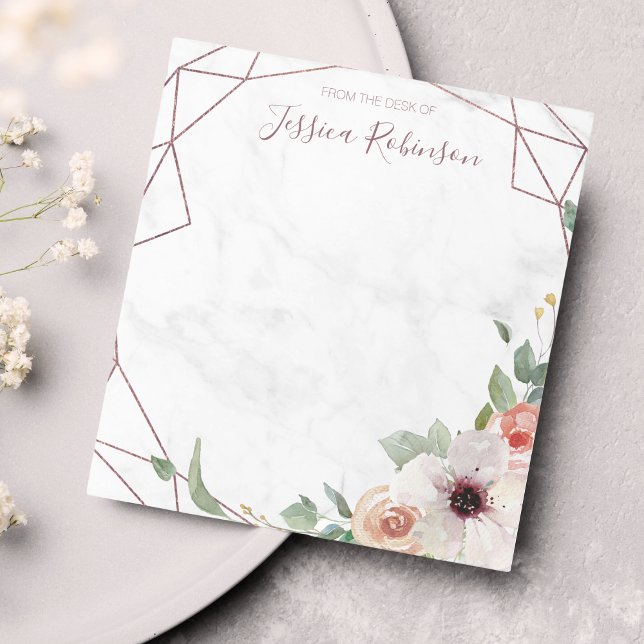 Bloc De Notas Rosa Oro Geométrico Floral Bohemian Personalizado (This rose gold geometric floral notepad is a lovely way to keep track of your tasks.)