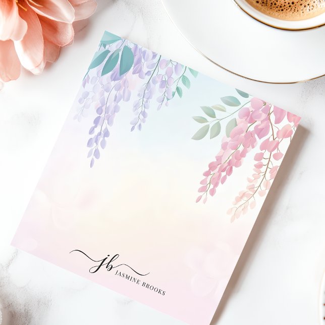 Bloc De Notas Rosa Pastel Flores de Wisteria Personalizadas Púrp (Subido por el creador)
