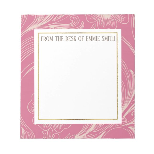 Bloc de notas rosa personalizado floral blanco y d (Frente)