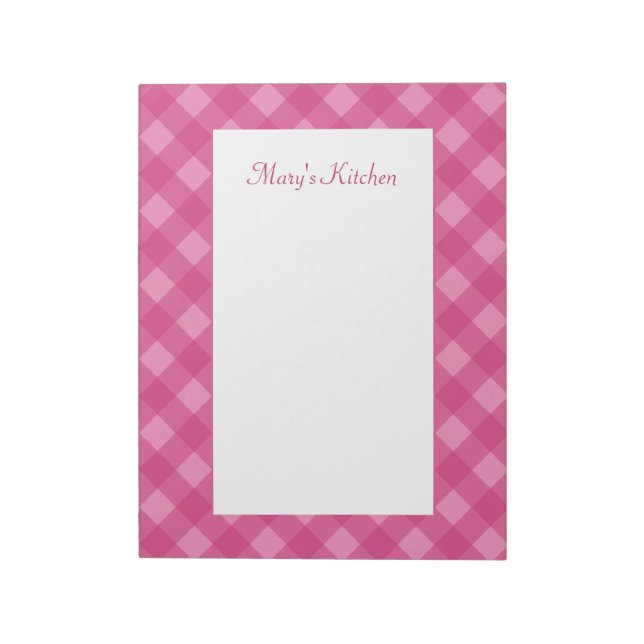 Bloc De Notas Rosa personalizado Gingham Notepad (Lado Izquierdo)