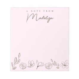 Bloc De Notas Rosa personalizado Una nota de Florals