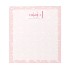 Bloc De Notas Rosa Polvo Flor Blanca, Monograma Personalizado Pe