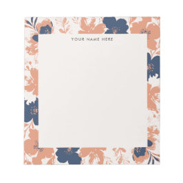 Bloc De Notas Rosa Polvorienta y Floral Azul con Nombre