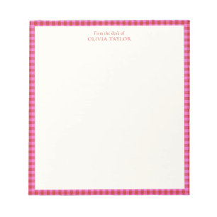 Bloc De Notas Rosa Preparado Cuadro de Gingham Personalizado Nom