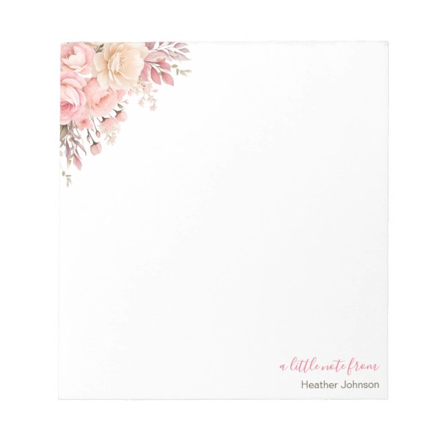Bloc De Notas Rosa Rosa Elegante y Marfil Personalizada (Frente)