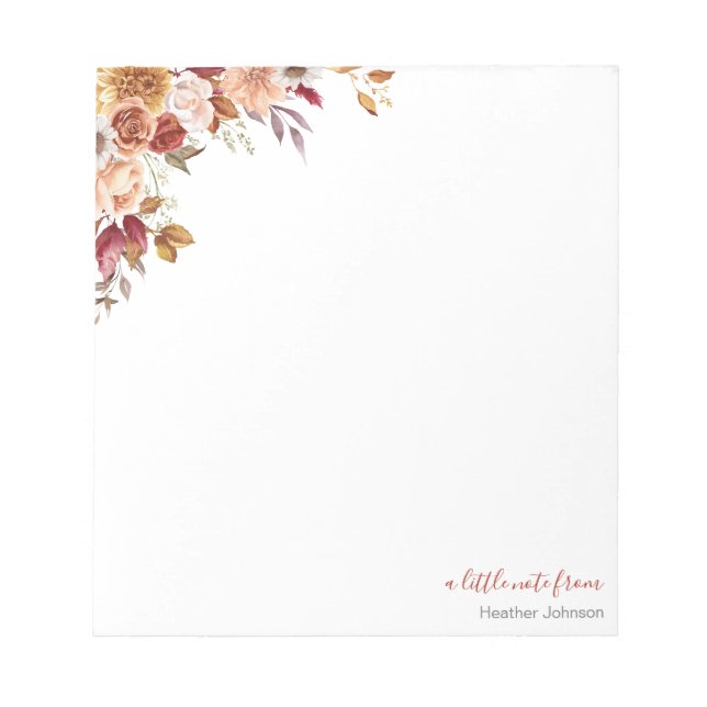 Bloc De Notas Rosa rústico y boda de caída del crisantemo (Frente)