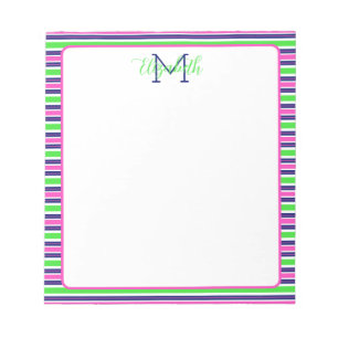 Bloc De Notas Rosa Verde Azul Marino Preppy Raya Monograma