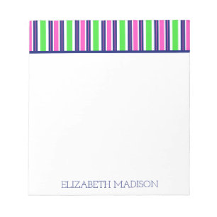 Bloc De Notas Rosa Verde Azul Marino Preppy Raya Monograma