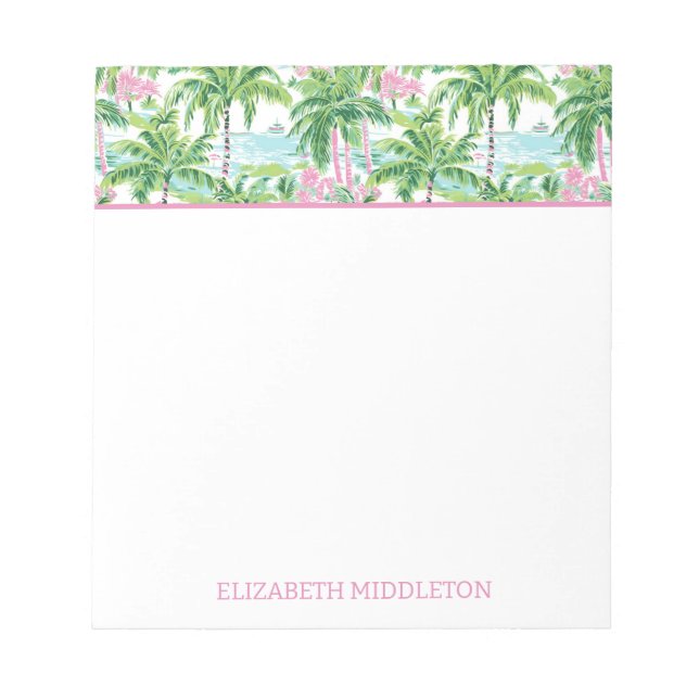 Bloc De Notas Rosa Verde Tropical Palma Personalizada Preppy (Frente)