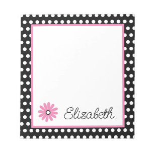 Bloc De Notas Rosa y Negro Con Lunares Blancos Personalizados