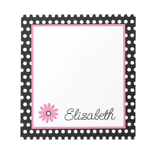Bloc De Notas Rosa y negro con puntos de polka blanco personaliz (Frente)