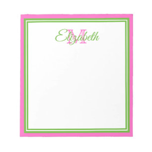 Bloc De Notas Rosa y Verde Monograma Elegante