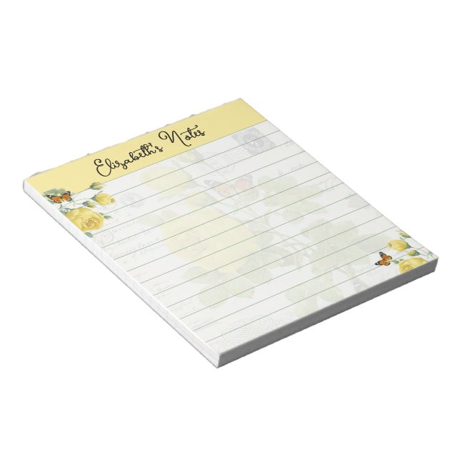 Bloc De Notas Rosas amarillas y mariposas personalizadas (Lado Derecho)