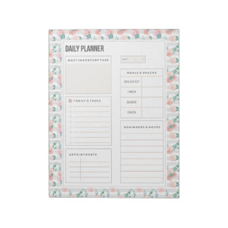 Bloc De Notas Rosas de acuarela Bouquet Daily Planner Pages