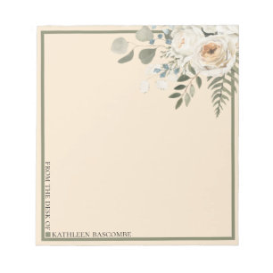 Bloc De Notas Rosas florales Fern de la mesa de Crema