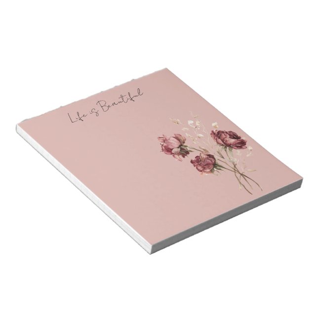 Bloc De Notas Rosas Rojas Rosas Florales (Lado Derecho)