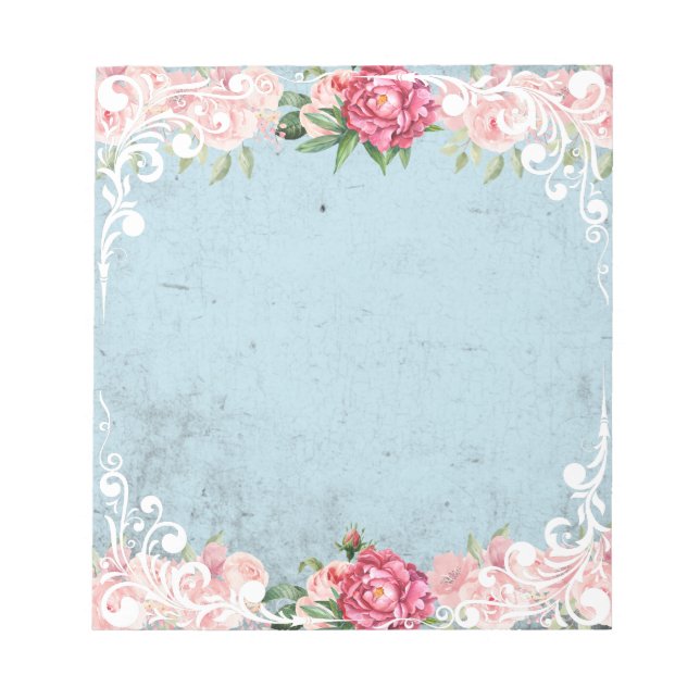 Bloc De Notas Rosas rosas rosadas de encaje blanco decorativas p (Frente)