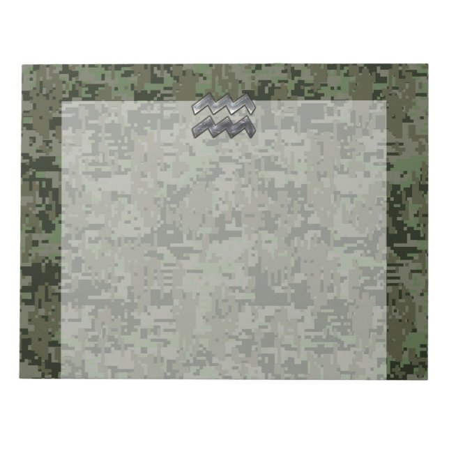Bloc De Notas Rótulo Aquarius Zodiac en Woodland Camo Digital (Frente)