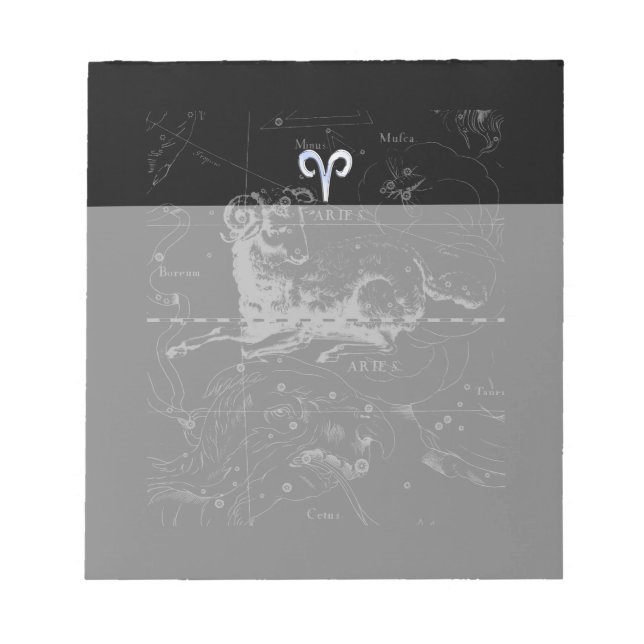 Bloc De Notas Rótulo Aries Zodiac de estilo cromado en Hevelius (Frente)