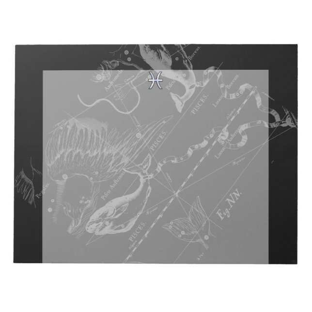 Bloc De Notas Rótulo cromado como Pisces Zodiac en Hevelius 1690 (Frente)