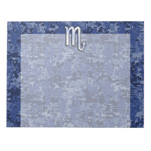 Bloc De Notas Rótulo cromado Scorpio Zodiac en camo azul marino