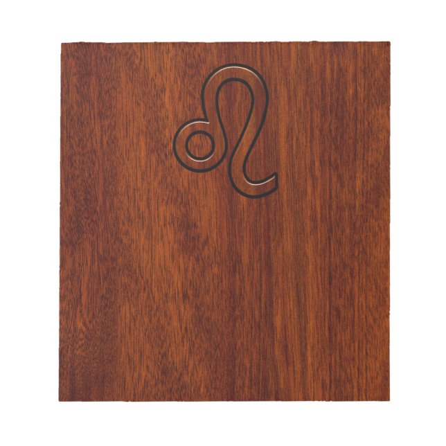 Bloc De Notas Rótulo Leo Zodiac al estilo de madera de Mahogany  (Frente)