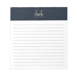 Bloc De Notas Rótulo Metálico Azul Marino Dorado Monograma Rayad