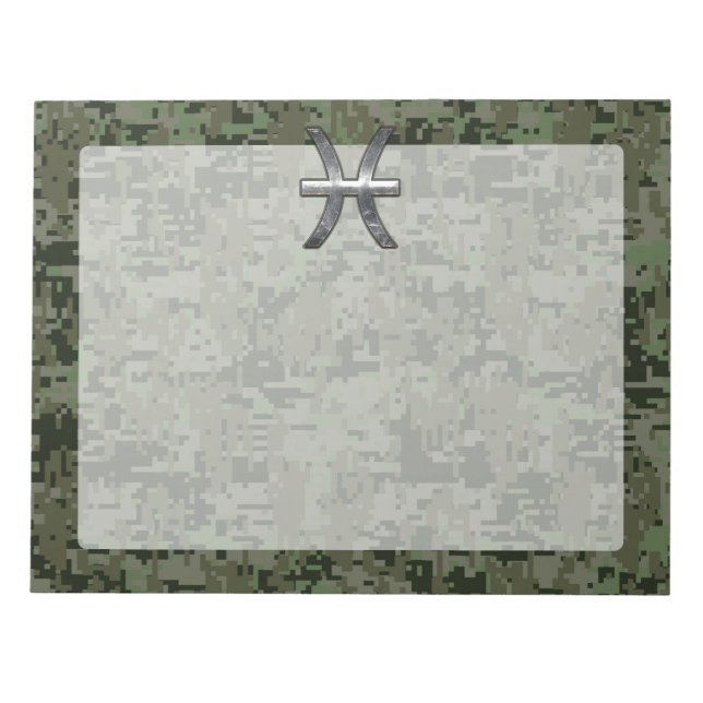 Bloc De Notas Rótulo Pisces Zodiac en el Camo Digital Verde de W (Frente)