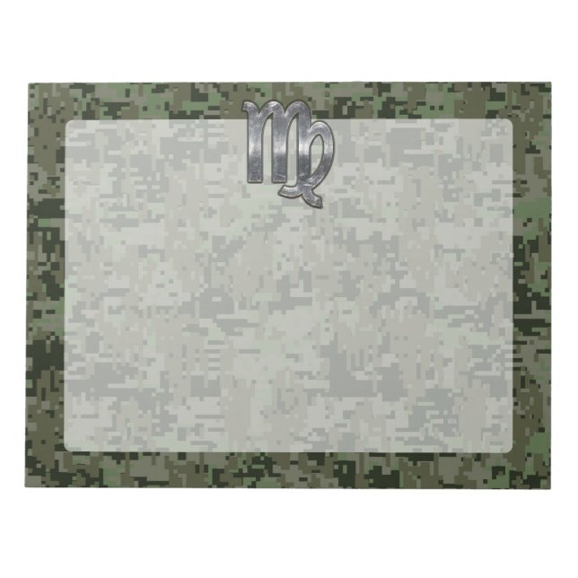 Bloc De Notas Rótulo Virgo Zodiac en camo digital verde oliva (Frente)