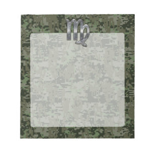 Bloc De Notas Rótulo Virgo Zodiac en camo digital verde oliva