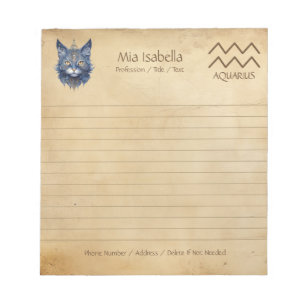 Bloc De Notas Rótulo Zodiaco Aquarius y Notepad de Gatos Celeste