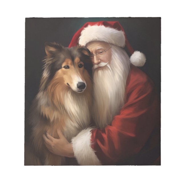 Bloc De Notas Rough Collie Con Navidades festivos de Santa Claus (Frente)