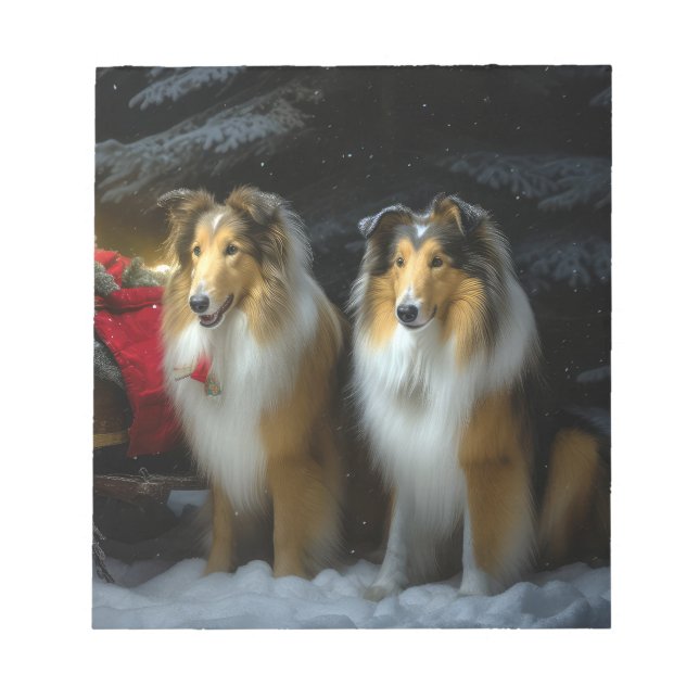 Bloc De Notas Rough Collie Snowy Sleigh Navidades Decoración (Frente)