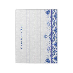 Bloc De Notas Royal Blue & White Vintage Floral Swirls & Damask
