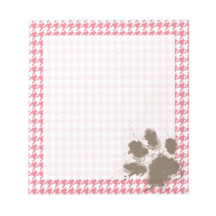 Bloc De Notas Rubor Houndstooth rosado; Impresión de la pata