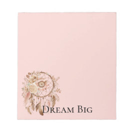 Bloc De Notas Rubor Pink Floral Feathers Dream Catcher