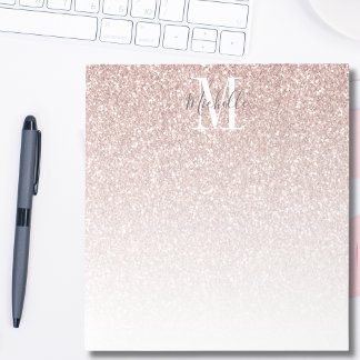 Bloc De Notas Rubor Rosa Dorado Glitter Monograma Nombre Femenin