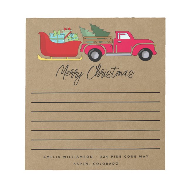 Bloc De Notas Rustic Merry Christmas Truck y Sleigh  (Frente)