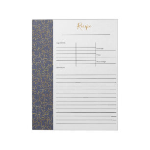 Bloc De Notas Rústica Lino Azul y receta de oro Leaf Blank