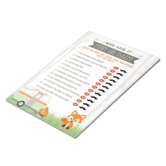 Bloc De Notas RV Camper Adivina Quién Dijo Que Baby Shower Game  (Lado Derecho)