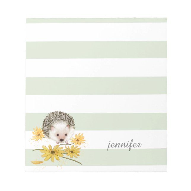 Bloc De Notas Sage green stripes hedgehog notepad (Frente)