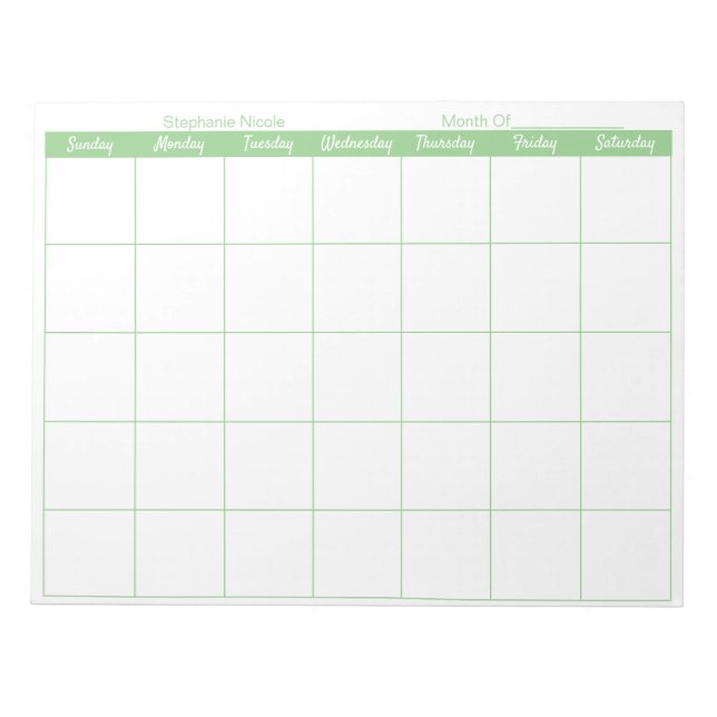 Bloc De Notas Sage Sage Thin Border Name Mensual Planner (Frente)