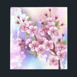 Bloc De Notas Sakura rosa sobre fondo de pintura<br><div class="desc">Dibujado artísticamente,  rama de rosa,  flores de cerezo sobre fondo pintoresco,  texturizado,  pintado con pintura blanca,  rosa y azul. Pink Sakura</div>