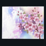 Bloc De Notas Sakura rosa sobre fondo de pintura<br><div class="desc">Dibujado artísticamente,  rama de rosa,  flores de cerezo sobre fondo pintoresco,  texturizado,  pintado con pintura blanca,  rosa y azul. Pink Sakura</div>