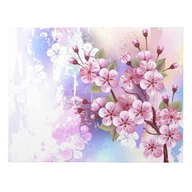Bloc De Notas Sakura rosa sobre fondo de pintura (Frente)