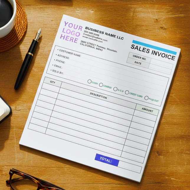 Bloc De Notas Sales Invoice Booklet (Name & Logo) Personalized  (Sales Invoice Booklet (Company Name & Logo) Personalized Order Form Notepad)