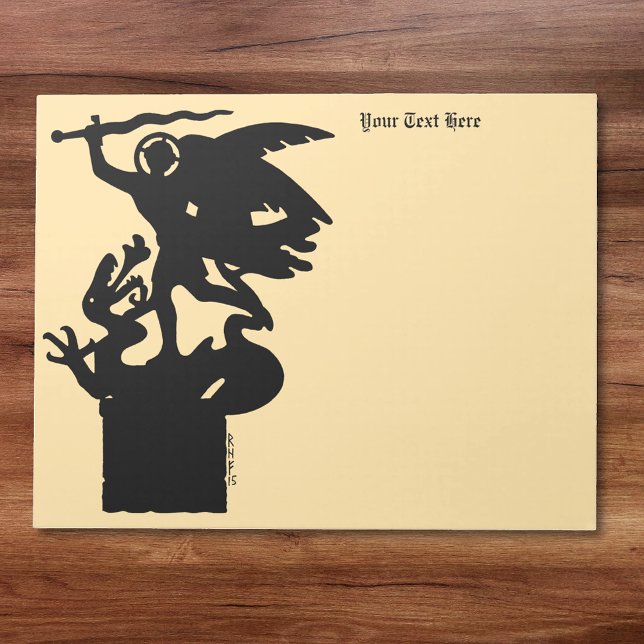 Bloc De Notas San Miguel y Dragón (Saint Michael and Dragon Notepad on Wooden Desk)