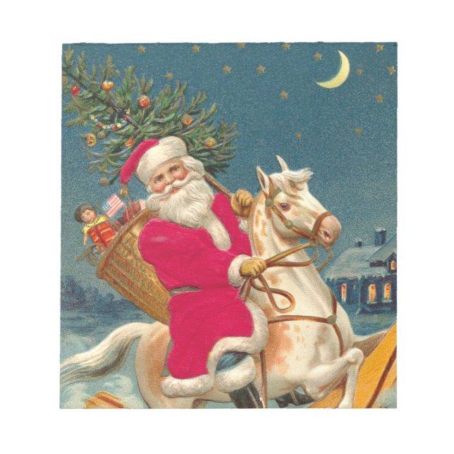 Bloc De Notas Santa Claus on a wooden horse (Frente)